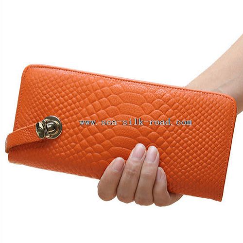 cartera de piel de cocodrilo genuino cremallera