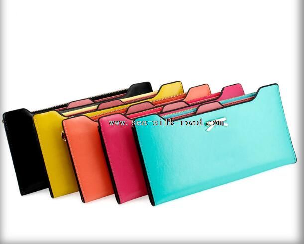 Zipper genuine leather girls clutch wallet