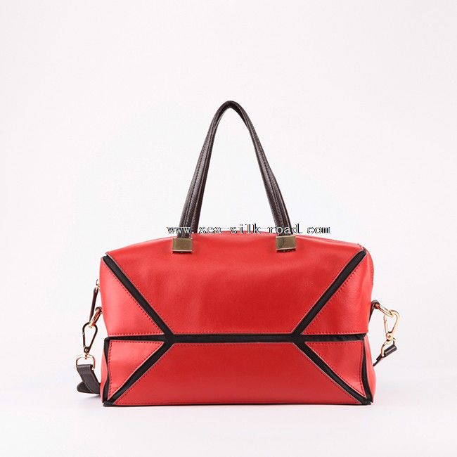 PU leather red black hand bag