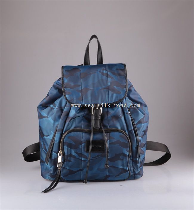 blue camouflage nylon backpack