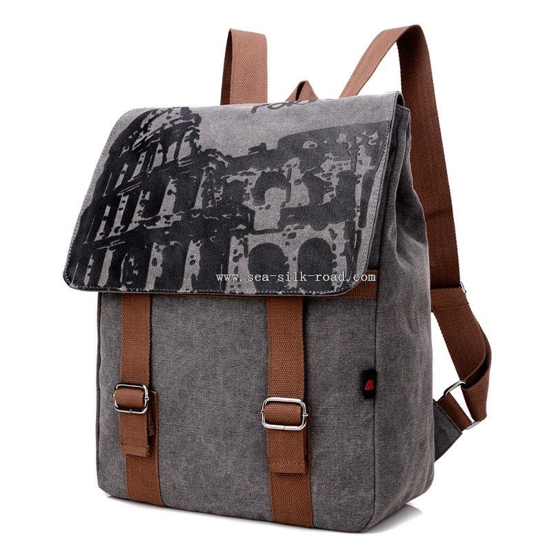 Canvas Backpack With Printed Flap
