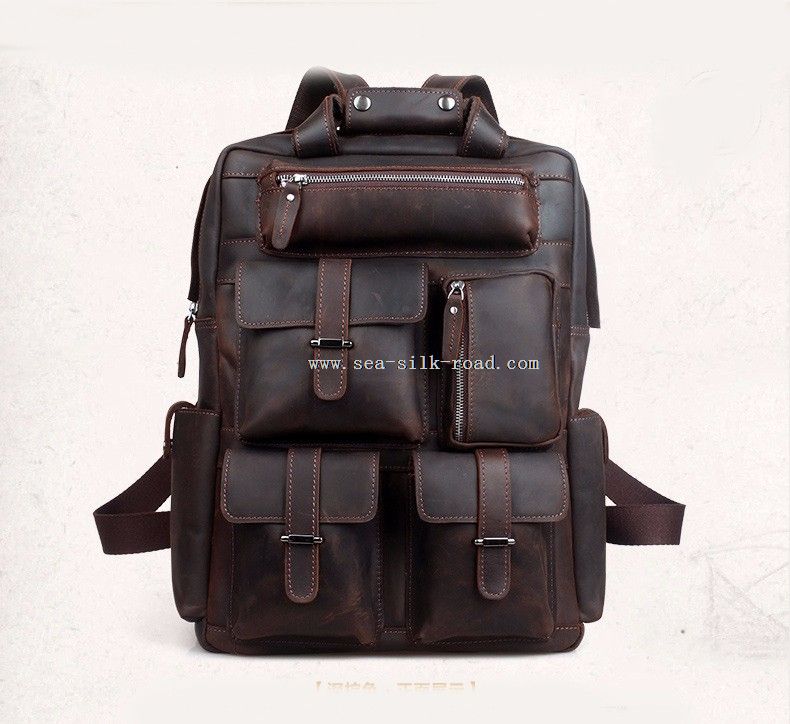 cow leather backpack with laptop compartment