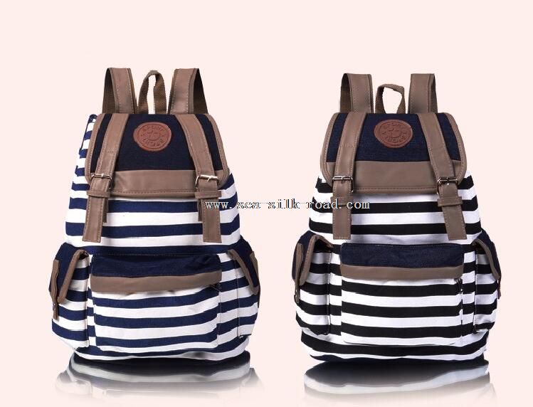 polyester black white stripe leisure backpack