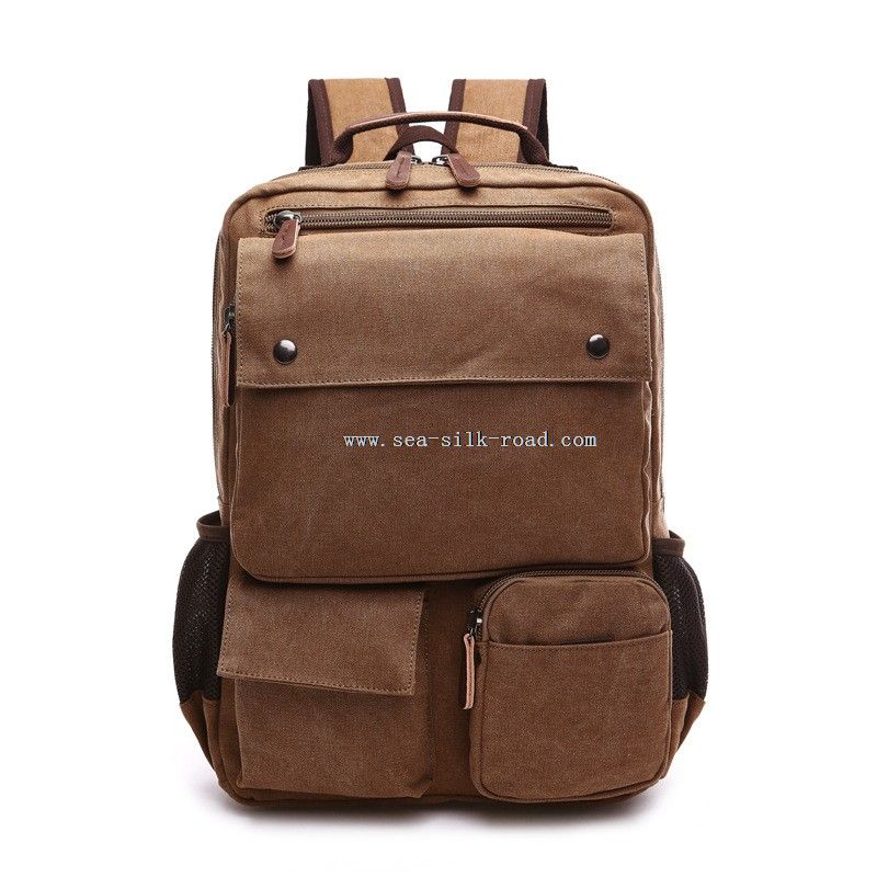 Canvas Backpack For Men With Side Mesh Pockets
