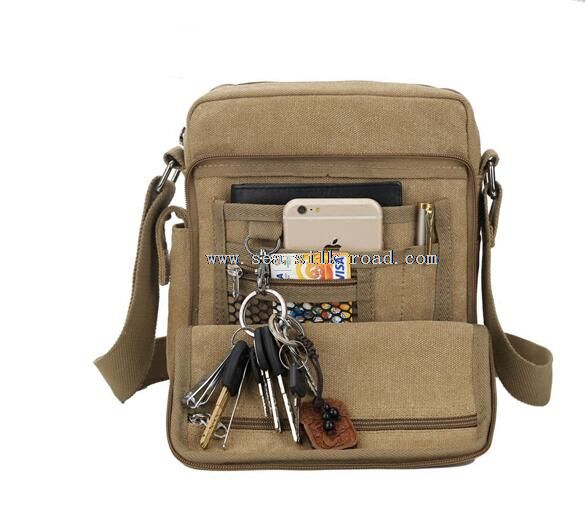 Canvas messenger bag size optional with card insert key hook