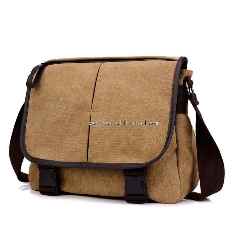 Canvas Messenger Bag With Shoulder Strap And Flap