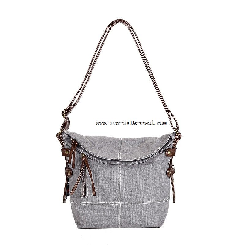 Canvas Bag With Single Pu Shoulder Strap