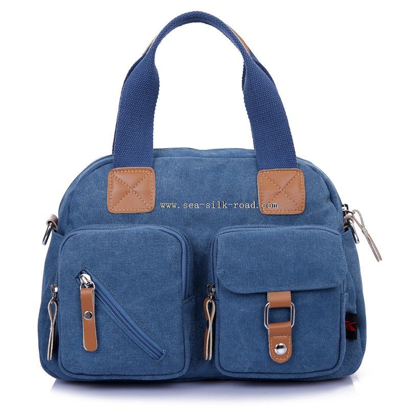 Canvas Handbag With Multi-Pockets/Shoulder Strap