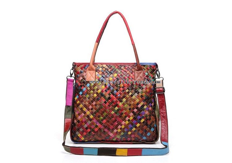 Fancy Woven Colorful Leather Ladies Handbags