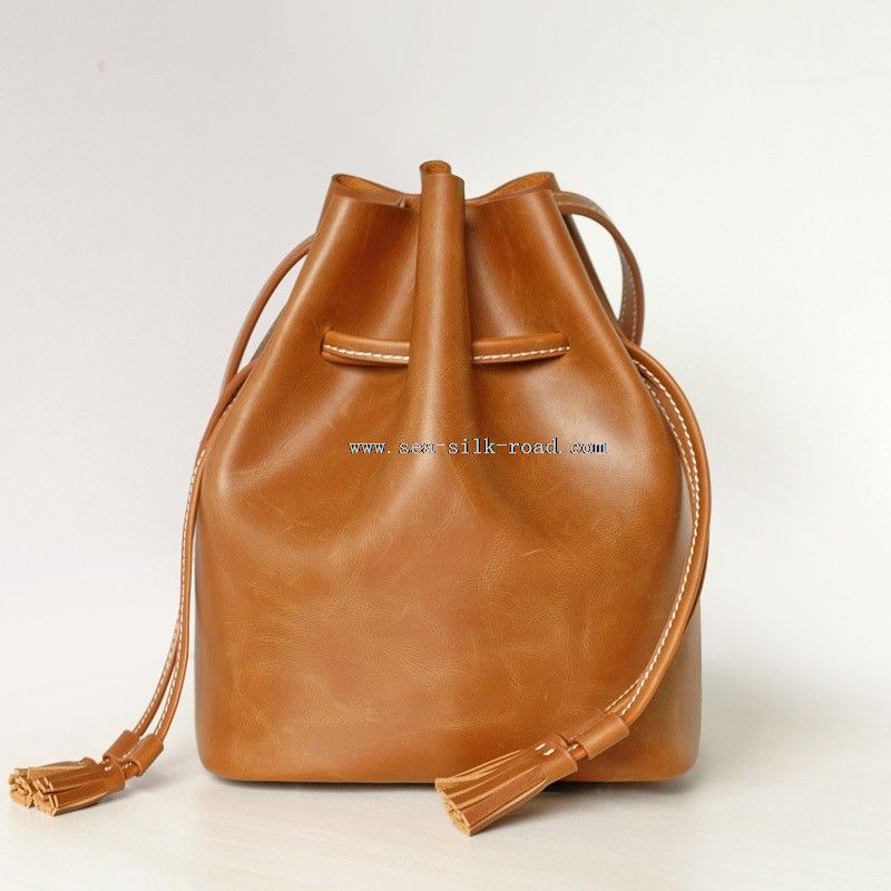 Vintage Genuine Cow Leather Bucket Bags