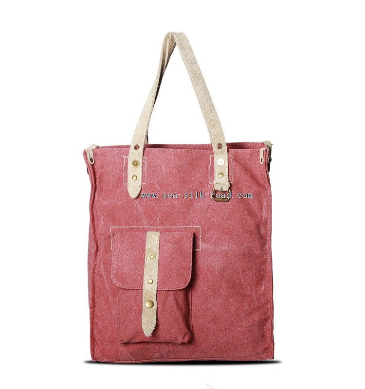 Washed Canvas Handbag With Cotton Strap