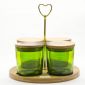 πράσινο γυαλί κερί βάζων με την ξύλινη κάλυψη small picture