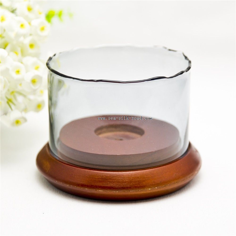 wooden base glass candle holder