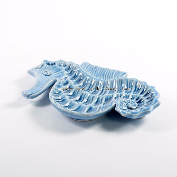 blue seahorse dish porcelain