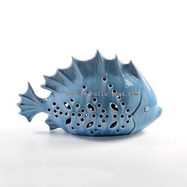 figurines de poisson en porcelaine de décoration à la maison avec lumière LED