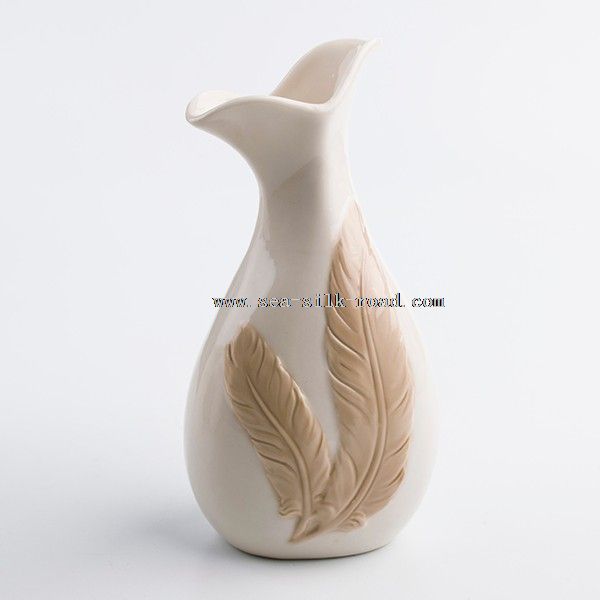 porcelain relief feather vase for wedding and party