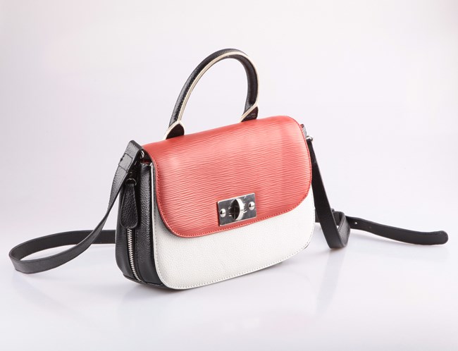 shoulder bag with featured lock and strap