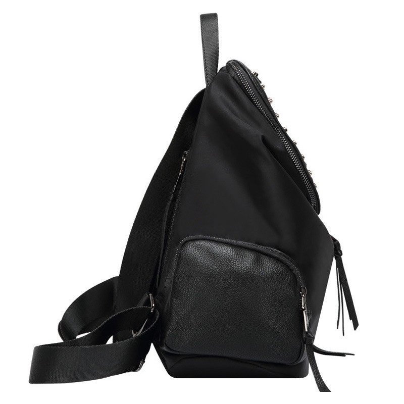 Nylon Fashion Black Backpack With Rivets