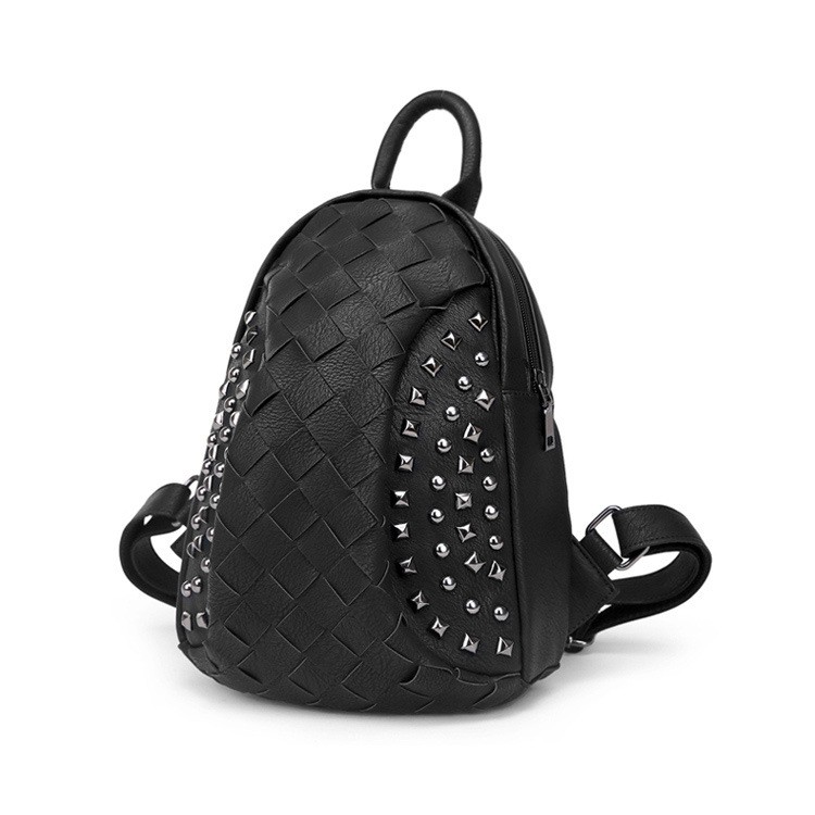 Woven Pu Backpack With Metal Rivets 