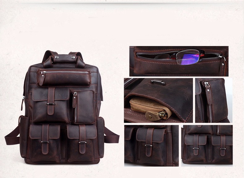 cow leather backpack with laptop compartment