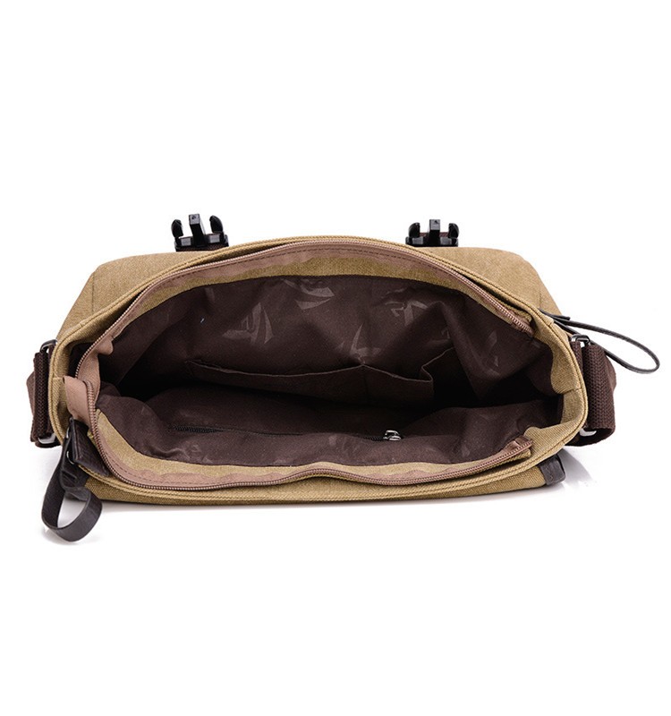 Canvas Messenger Bag With Shoulder Strap And Flap