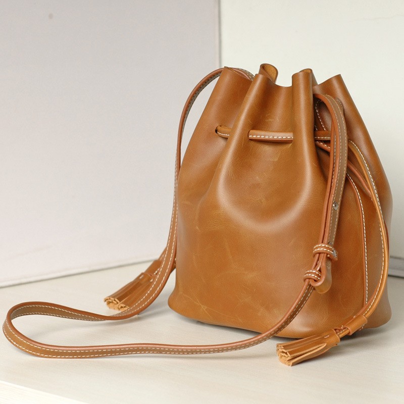  Vintage Verdadeira Vaca Couro Bucket Bags