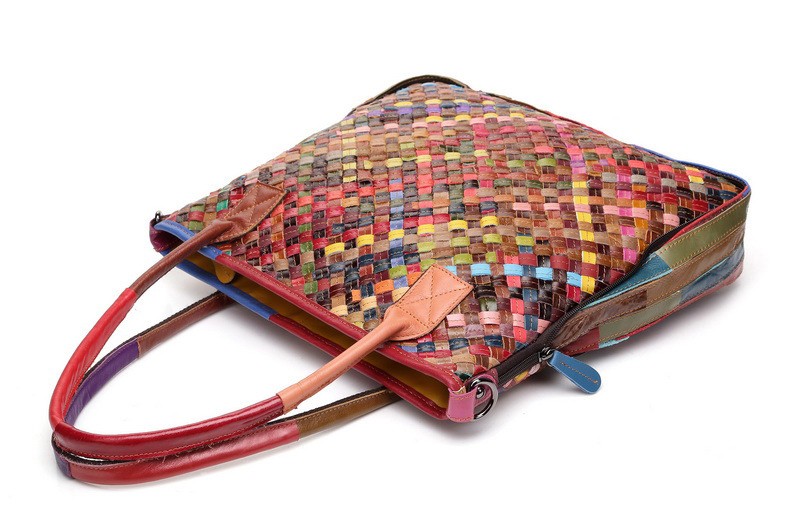 Fancy Woven Colorful Leather Ladies Handbags