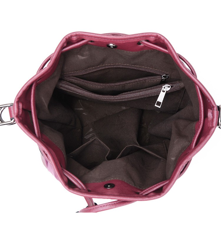 Nylon Bucket Bag With Pu Shoulder Strap And Drawstring