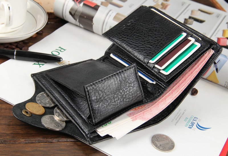  billetera de cuero de hombre con bolsillo de la moneda 